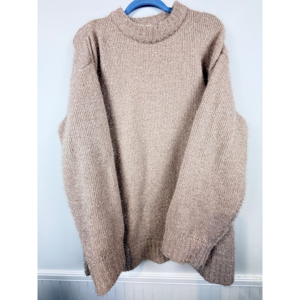 HM Metallic Shimmer Knit Sweater Womens Medium Pink/Rose Gold Oversized Crewneck